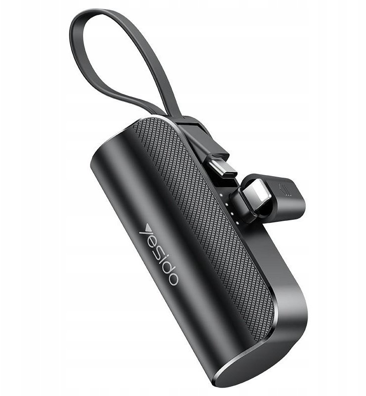 Yesido Powerbanka YP68 5000 mAh 12W + USB-C kabel, Lightning konektor, ČERNÁ