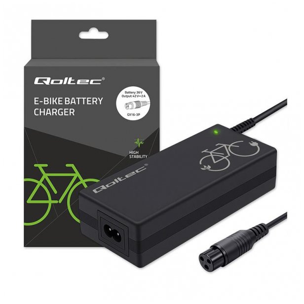 Qoltec Nabíječka pro elektrokola 36V | 42V | 2A | 3P-GX16 + napájecí kabel