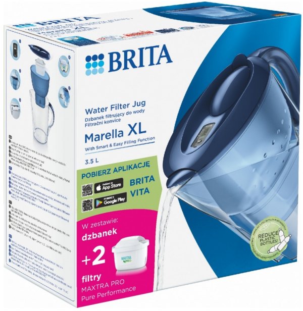 Brita filtrační konvice 3,5 l Marella XL filtrační konvice + 2 filtrační patrony MAXTRA PRO Pure Performance, modrá
