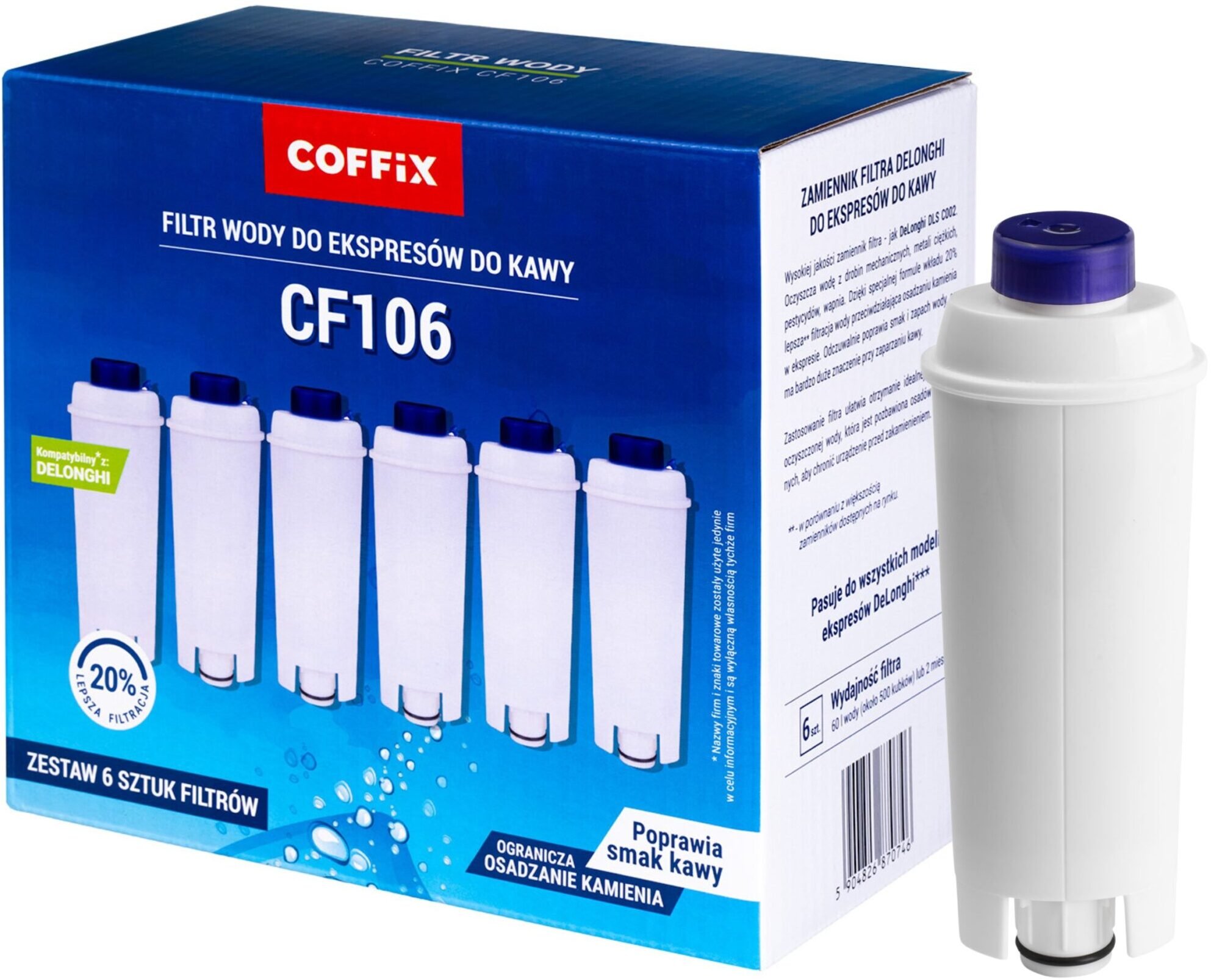 Coffix Filtr pro kávovar DeLonghi (náhradní) COFFIX CF106 balení po 6 kusech.