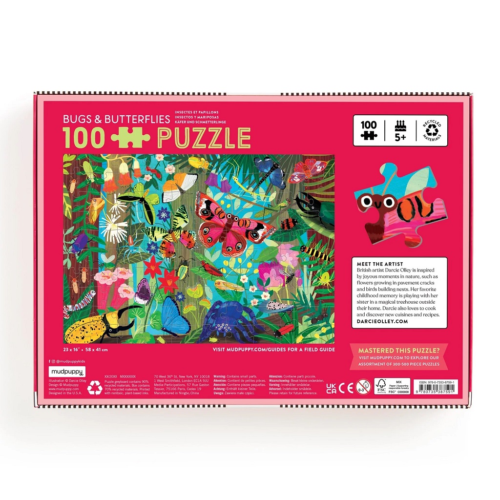 Mudpuppy Puzzle Motýli a hmyz 100 dílků
