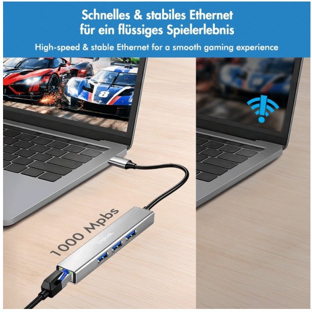 LogiLink HUB USB 3.2 3x USB-A, 1x RJ45 Gigabit Ethernet