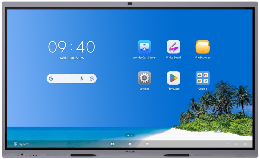 HIKVISION IFP 75   4K, 8GB/128GB storage, 400 nit, 50 points, Android 14, USB, HDMI, Wifi ,BT,  EDLA, kamera, mikrofon