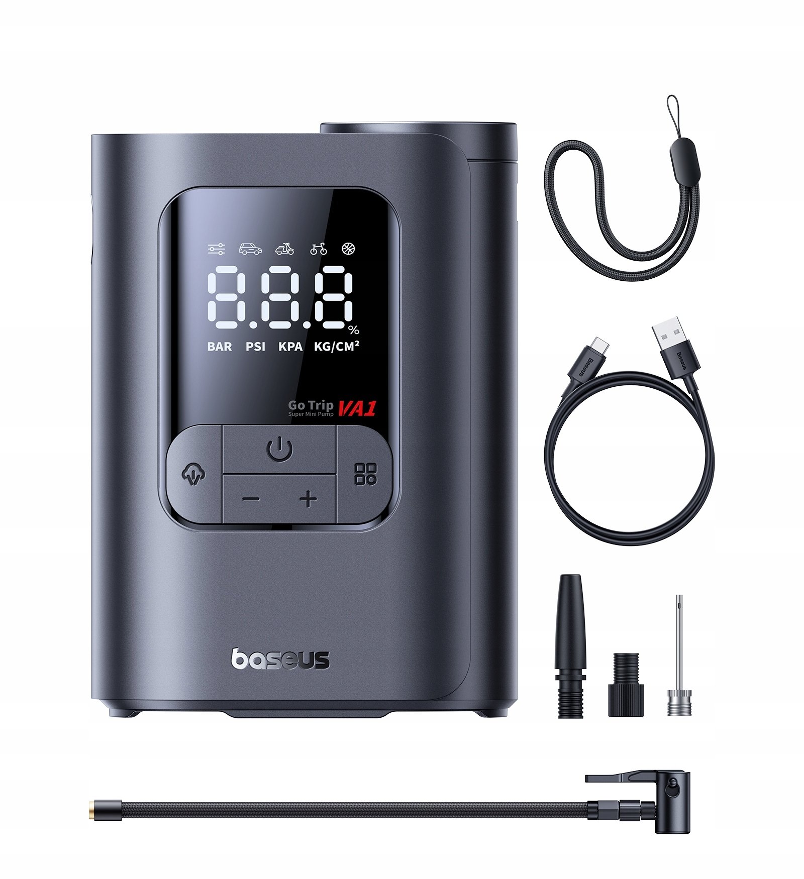 Baseus Kompresor do auta Baseus GoTrip VA1 Bezdrátový kompresor s pumpou 150 PSI 7500 mAh - tmavě šedý