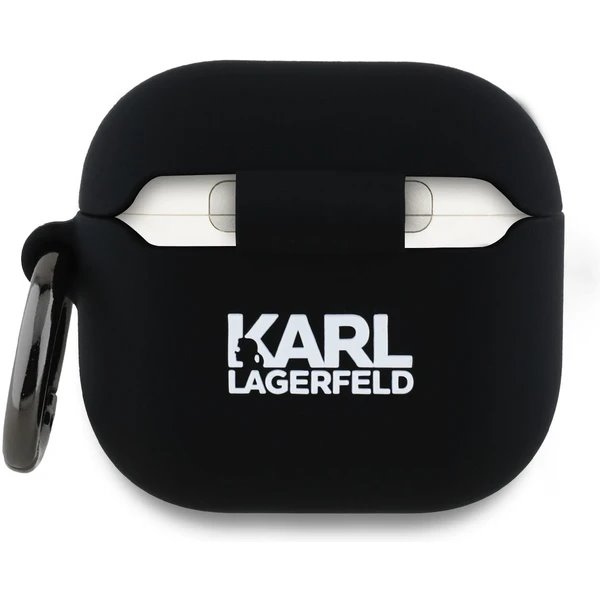 Karl Lagerfeld KLA4RUNIKK silikonový kryt na AirPods 4 černý/černý s 3D hlavou Karla