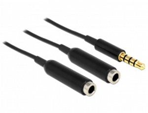 Delock adaptér stereo jack 3,5 mm samec,4 pin > 2 x stereo jack 3,5 mm samice,4 pin,25cm,černý