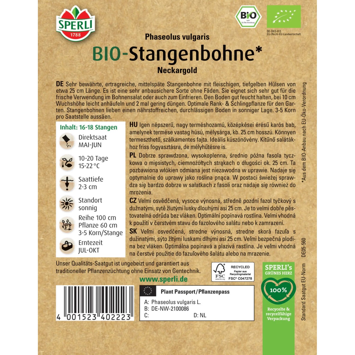 Sperli Bio žluté fazole