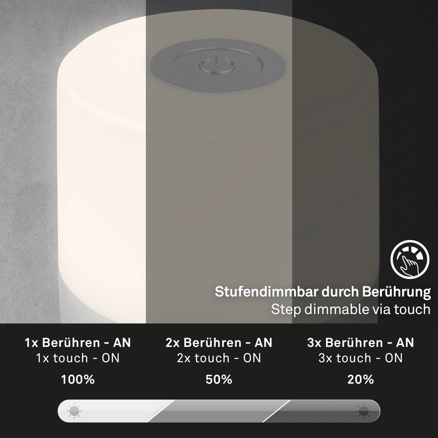 Bezdrátová stolní lampa Brilo malá chrom-matná 2W