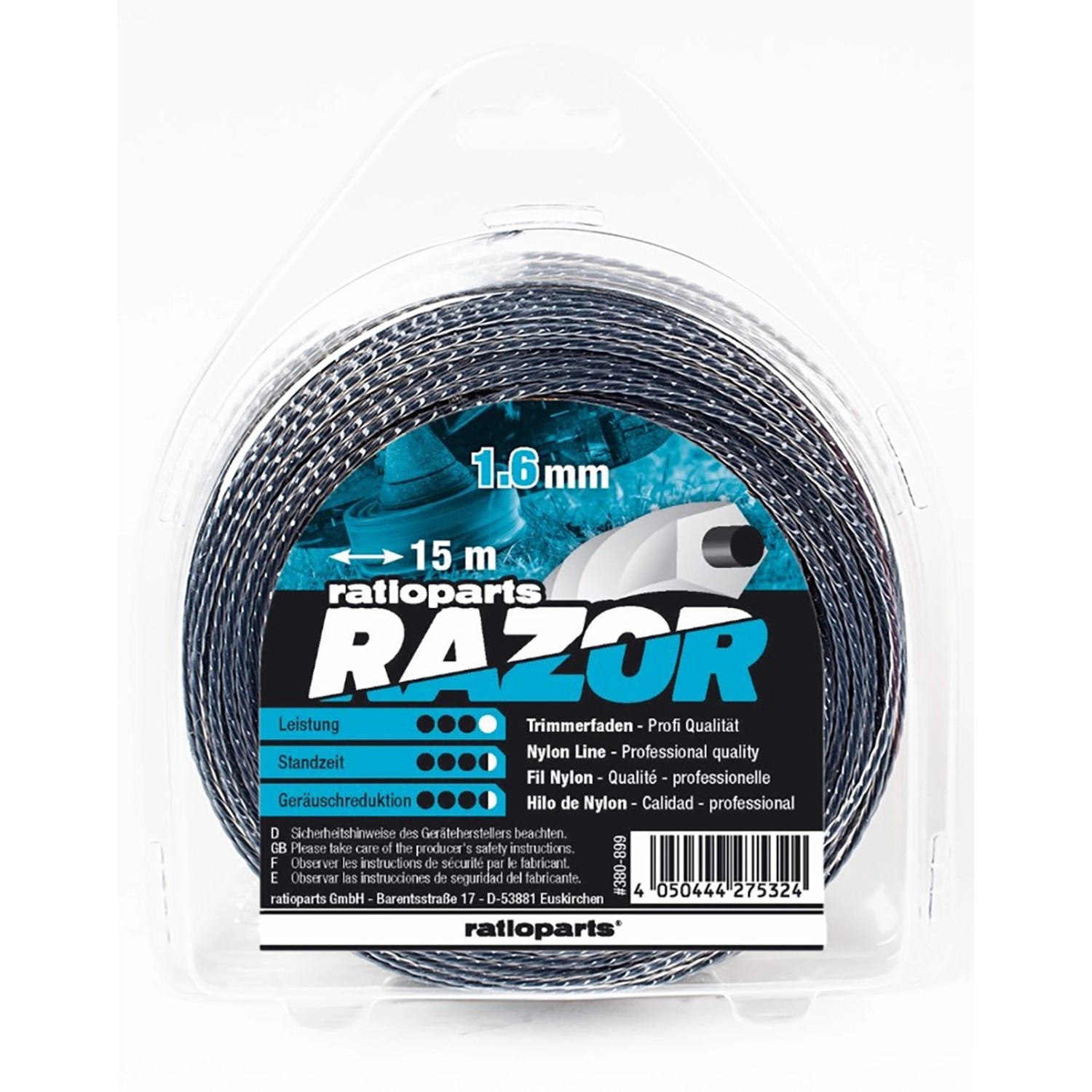 Náhradní díly Ratioparts Nylonová nit Razor 5stranná O 1,6 mm x 15 m