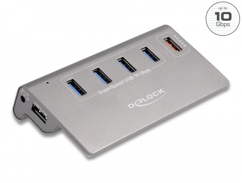 Delock USB 10 Gbps Hub mit 4 USB Typ-A Ports + 1 Schnellladeport, USB-Hub 64182