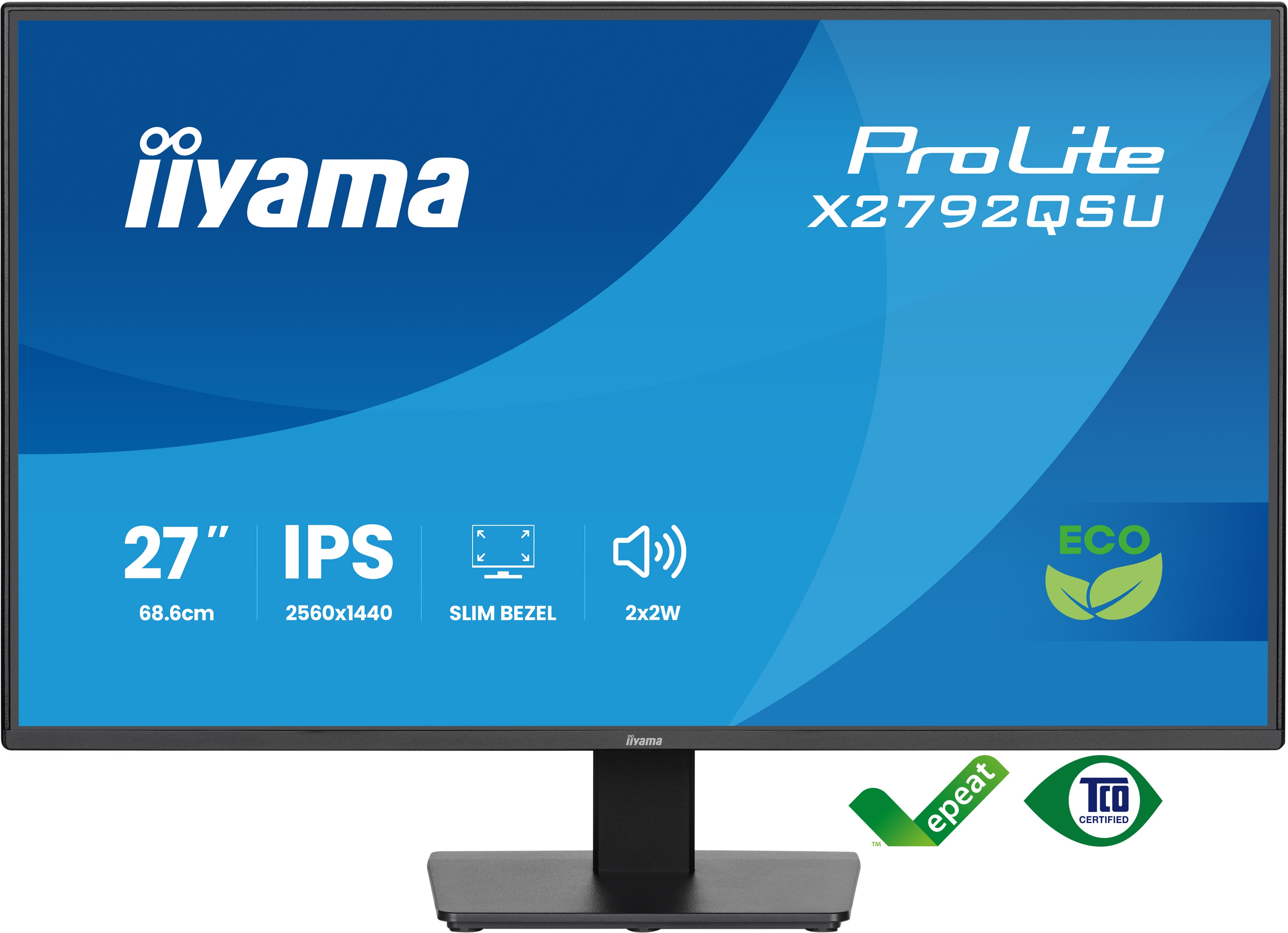 iiyama ProLite X2792QSU-B1 - LED monitor - 27  - 2560 x 1440 WQHD @ 70 Hz - IPS - 350 cd/m? - 1000:1 - 5 ms - HDMI, DVI, DisplayPort - reproduktory - cerná, matná