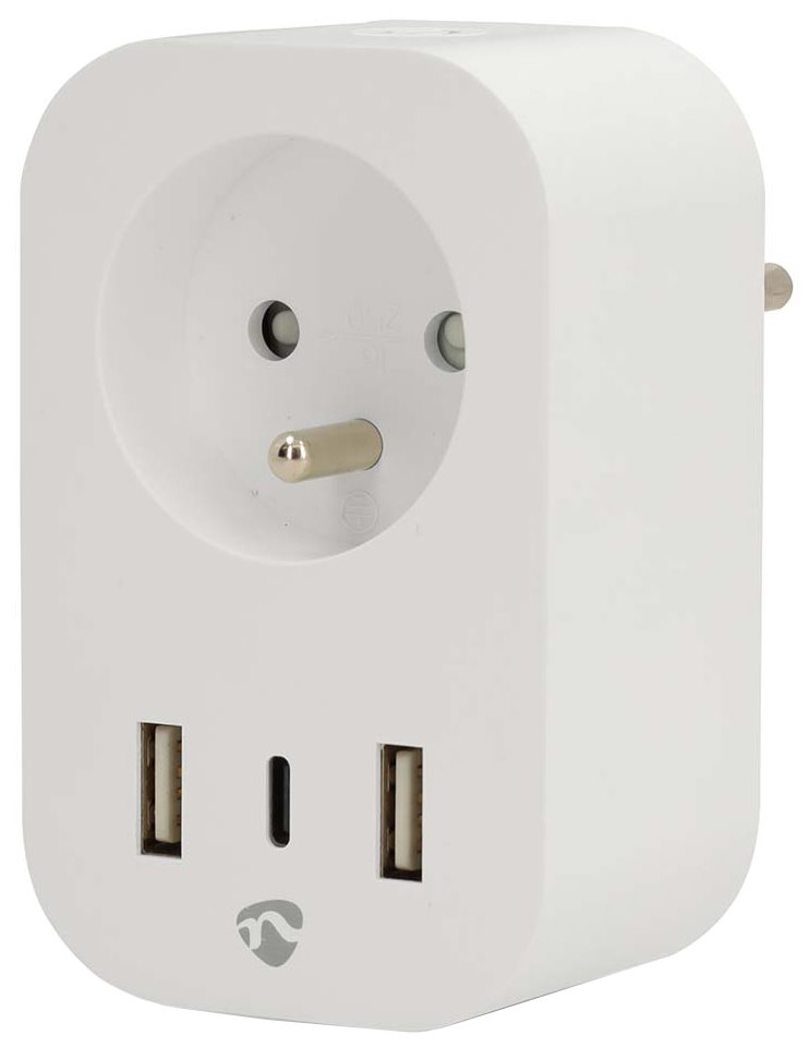Nedis WIFIP151EWT - WiFi Chytrá Zásuvka |Typ E (CEE 7/6) / 1x USB-C™ / 2x USB | 0 - 55 °C | Android™ / IOS | Bílá