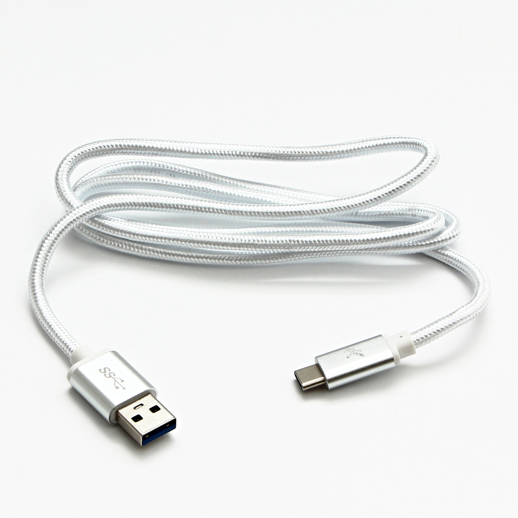 Logo kábla USB Kábel USB (3.2 Gen 1), USB A M-USB CM, 2 m, 5 Gb/s, 5 V/3 A, biely, logo, krabička, nylonové opletenie, hliníkový kryt konektora