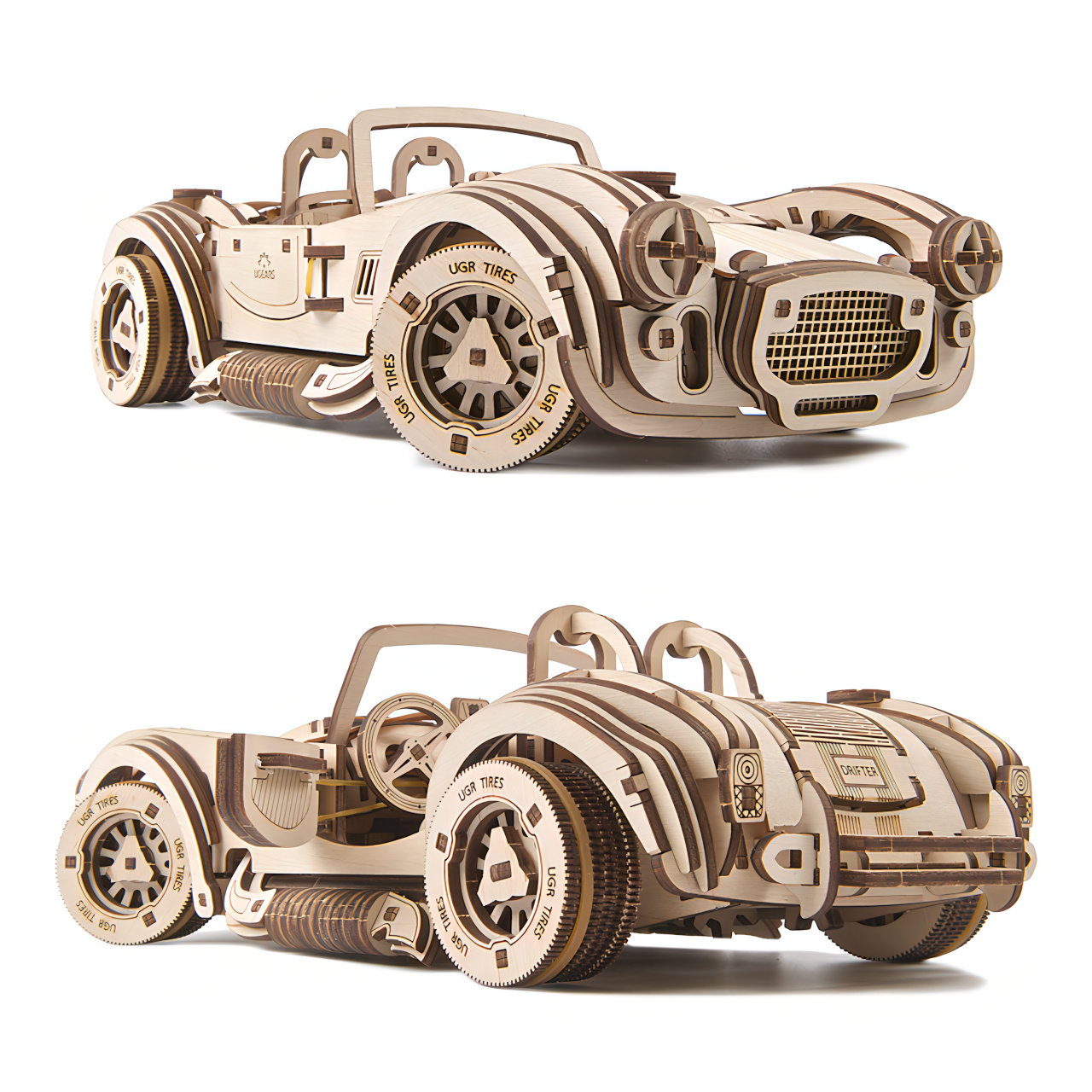 Hračka Ugears 3D dřevěné mechanické puzzle Driftující závoďák Cobra