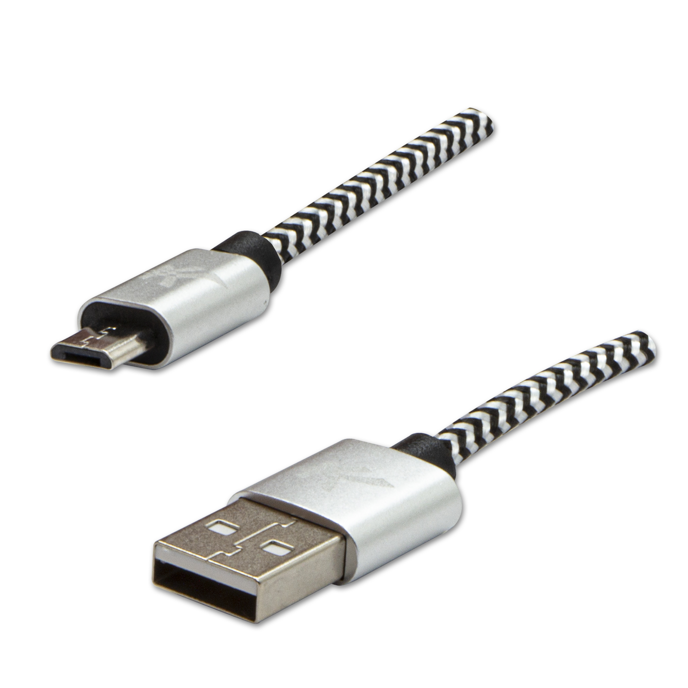 Kábel USB kábel USB kábel (2.0), USB AM - USB Micro BM, 2M, 480 MB/S, 5V/1A, Silver, Logo, Box, Nylon Braid, kryt hliníka konektora
