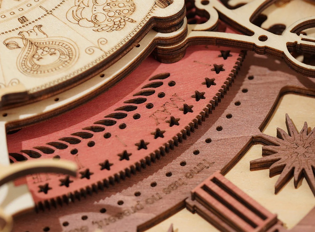 Hračka Robotime 3D dřevěné mechanické puzzle Hodiny s kalendářem