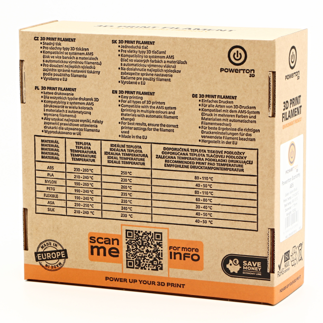 Powerton 3D ECONOMY LINE filament ASA standard 1000g, sněhově bílá