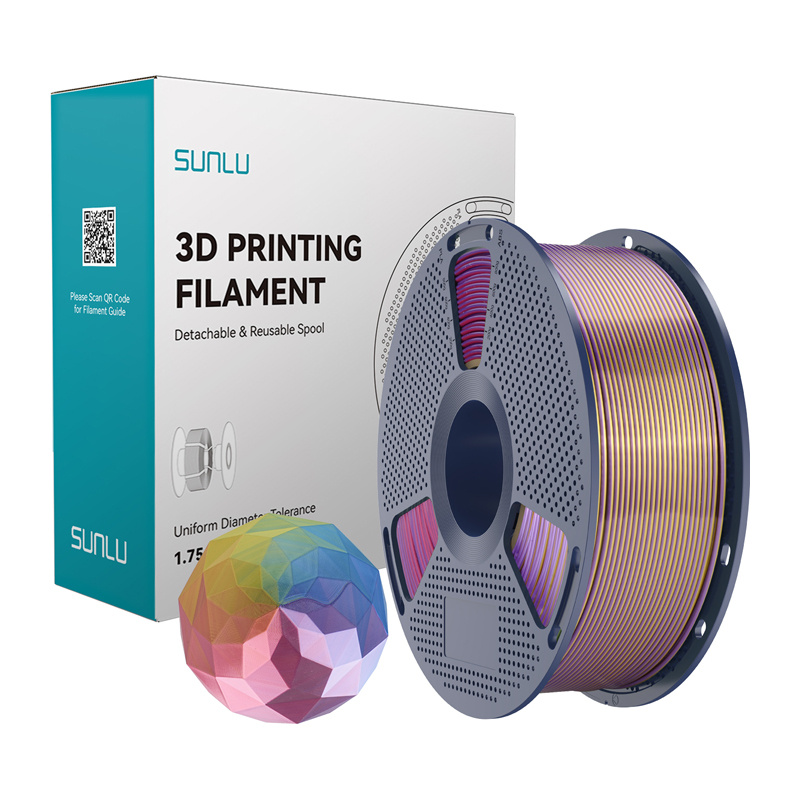 Filament Sunlu PLA+ Silk ve čtyřech barvách (modrá–fialová–červená–zlatá)