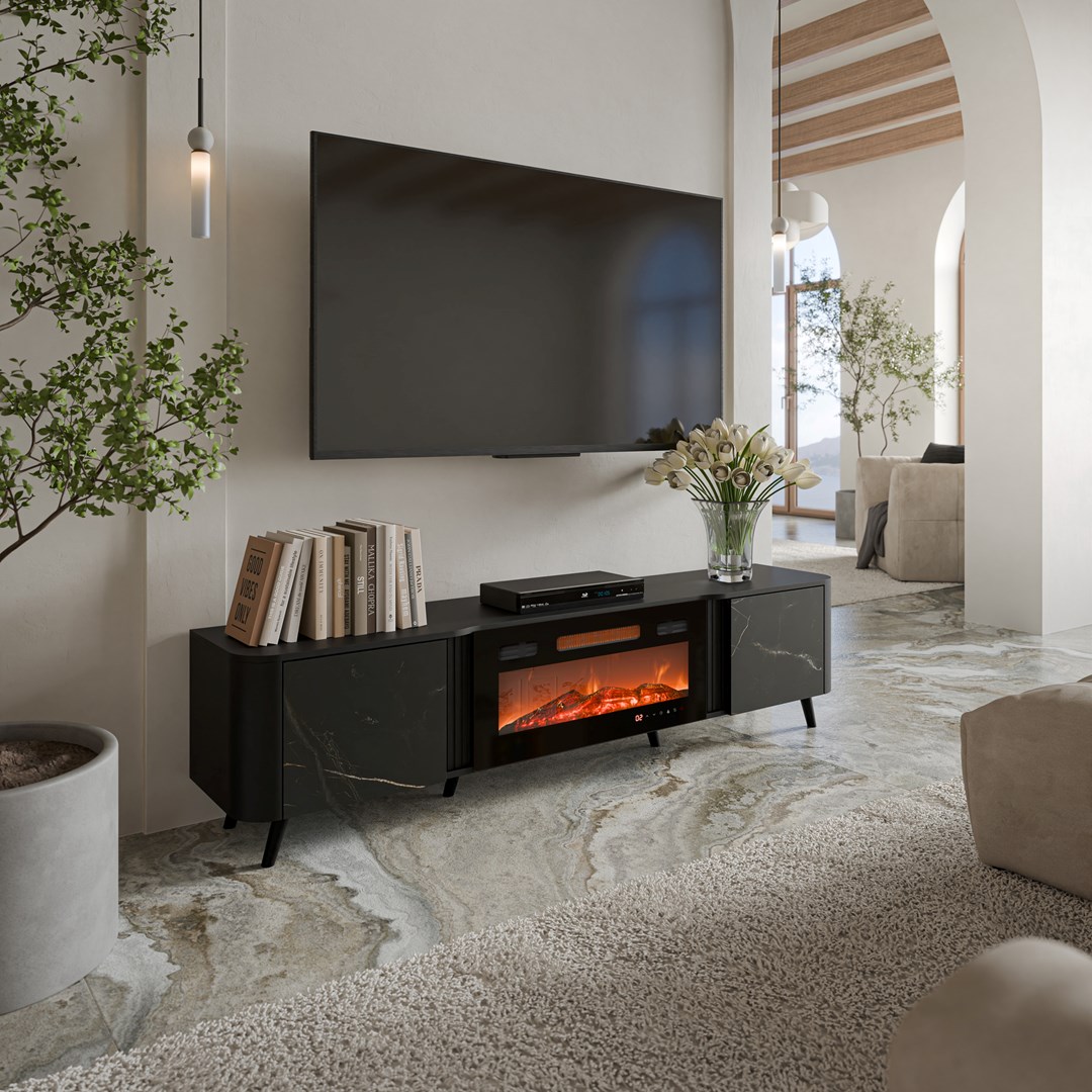 Cama RTV skříňka Volare 200 x 39 x 49 cm černá/san sebastian + krb