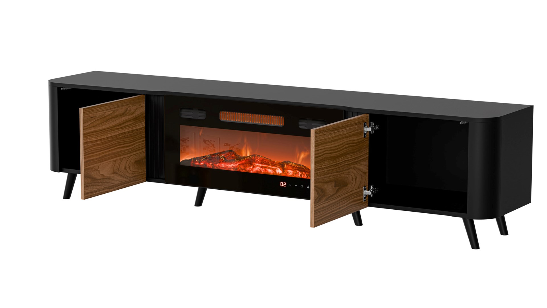 Cama Volare RTV skříňka 200 x 39 x 49 cm černá/ořech + krb