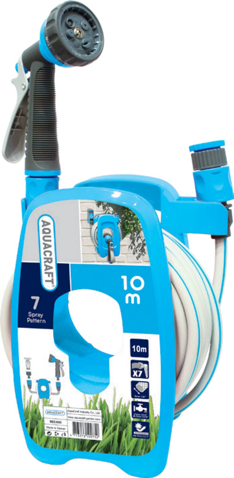 Naviják AQUACRAFT® 990490, na hadici, SET, se zahradní hadicí 3/8 , L-10 m, zavlažovací pistole 7 vz