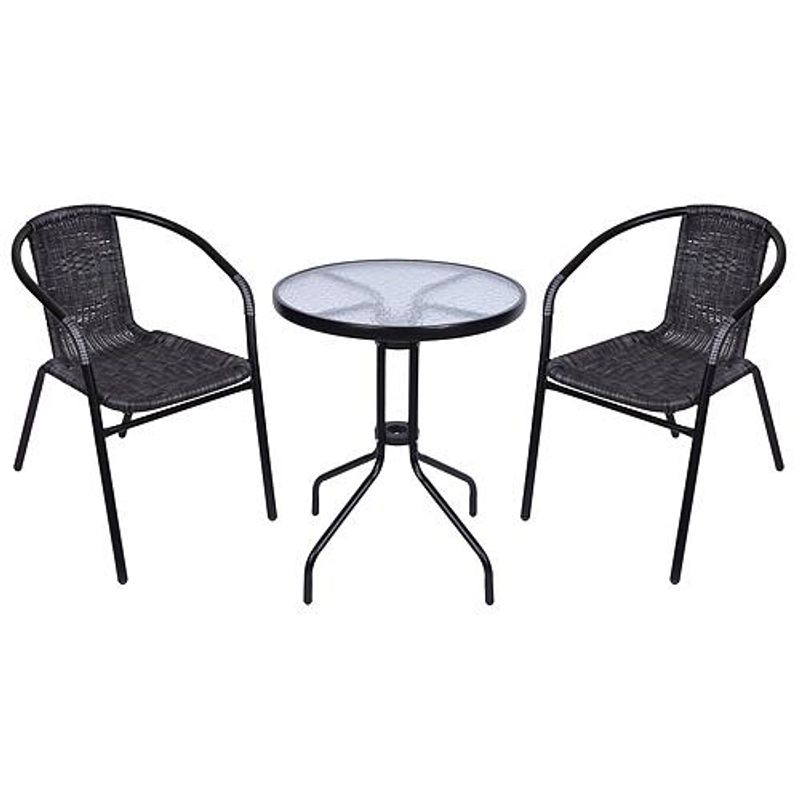 Set balkónový ALESIA, černý/antracit, stůl 70x60 cm, 2x židle 52x55x73 cm, ocel