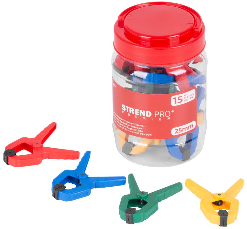 Strend Pro Premium DT825 pružinová svorka, mix barev, v balení po 15 kusech, 1 /25 mm