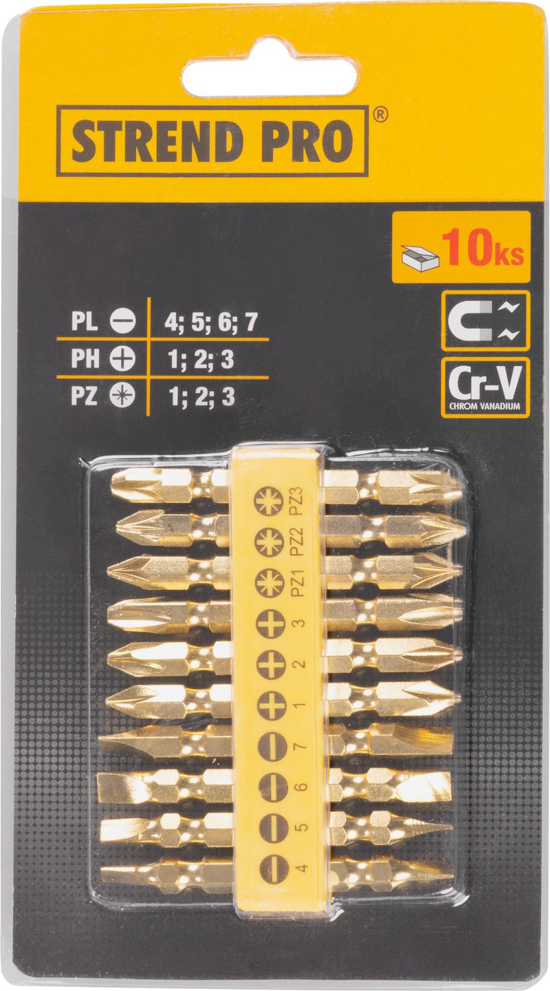 Sada bitov Strend Pro YF40020, 10 dielna, L-65 mm, CrV, GoldenFish