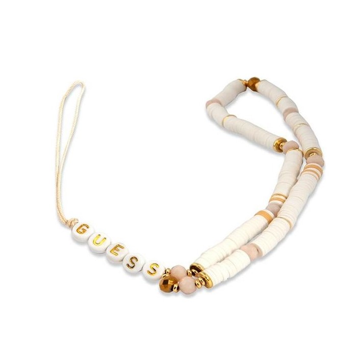 Guess Pútko na Telefón Heishi White Guess phone charm je štýlový, praktický a skvelý doplnok k vášmu púzdru na telefón. Môžete si ho zavesiť na zápästie, aby ste zabránili náhodnému pádu telefónu.