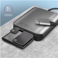 AXAGON CRE-S3C, USB-C 3.2 Gen 1 - SUPERSPEED čtečka karet, 3-slot & lun SD/microSD/CF, podpora UHS-II
