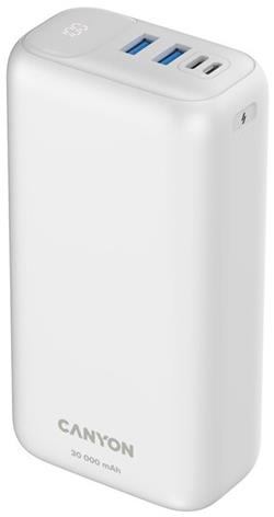 CANYON powerbanka PB-301, 30000mAh Li-poly QC&PD, display, In USB-C + micro USB, Out 1x USB-C + 2x USB-A, bílá