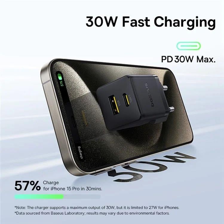 Nabíječka do sítě Baseus Palm 30W, 1xUSB, 1xUSB-C černá