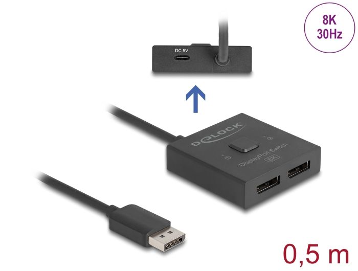 DeLOCK DisplayPort Switch 2 > 1 obousměrný 8K