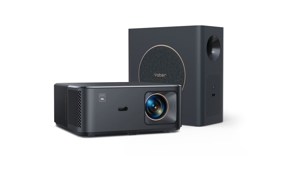 YABER K2s Pro projektor pro domácí kino s Google TV, JBL,hlasové ovládání, subwoofer, černá