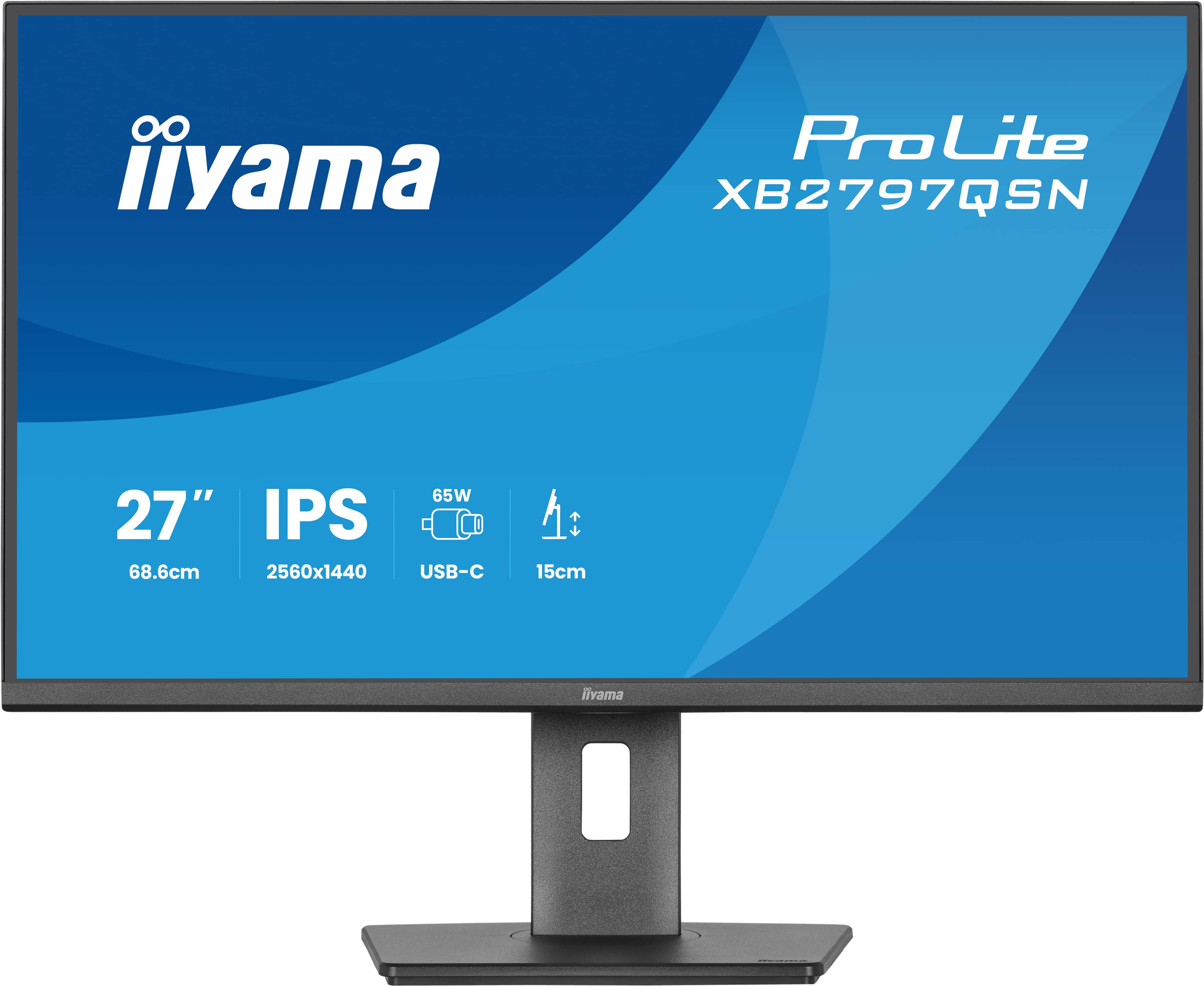 iiyama ProLite XB2797QSN-B1 - LED monitor - 27  - 2560 x 1440 QHD @ 75 Hz - IPS - 350 cd/m? - 1000:1 - 1 ms - HDMI, DisplayPort, USB-C - reproduktory - cerná, matná