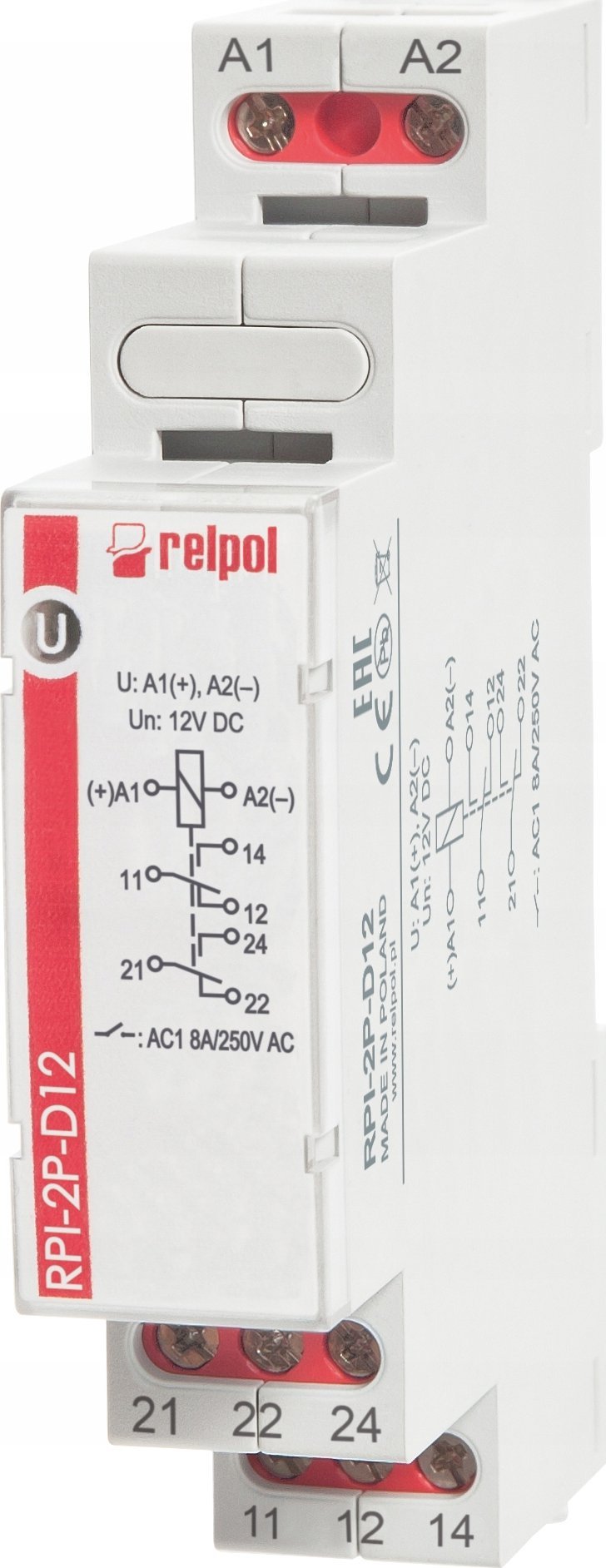 Relpol Elektromagnetické relé 2P 8A 12V DC AgSnO2 RPI-2P-D12 863361