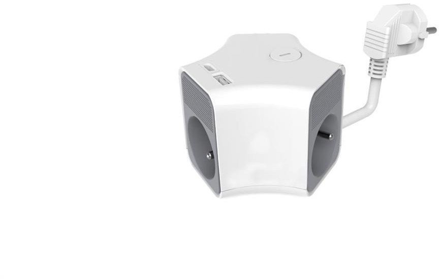 Plastrol 3x pevný prodlužovací kabel s vypínačem a USB A/C zásuvkami 2m PS-370WS/K+USBA+USBC/2 E W-30019