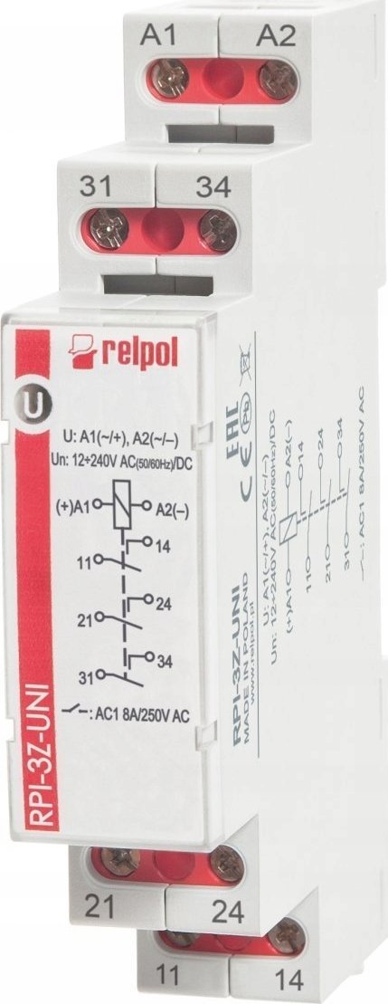 Relpol Elektromagnetické relé 3Z AgSnO2 12-240V AC/DC 50/60Hz 8A RPI-3Z-UNI 863515
