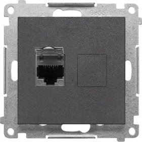 Kontakt-Simon Počítačová zásuvka RJ45 Kontakt-Simon 55 T61.01/116 jednoduchá kategorie 6, s krytem proti prachu, grafitový modul, matná