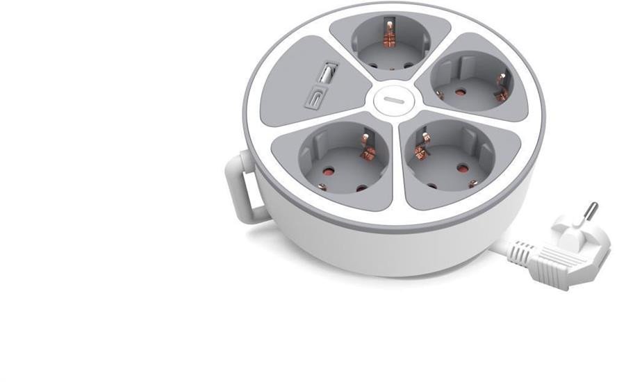 Plastrol 4x pevný prodlužovací kabel s vypínačem a USB A/C zásuvkami 2m schuko PS-470SWS/O+USBA+USBC/2 E W-30015