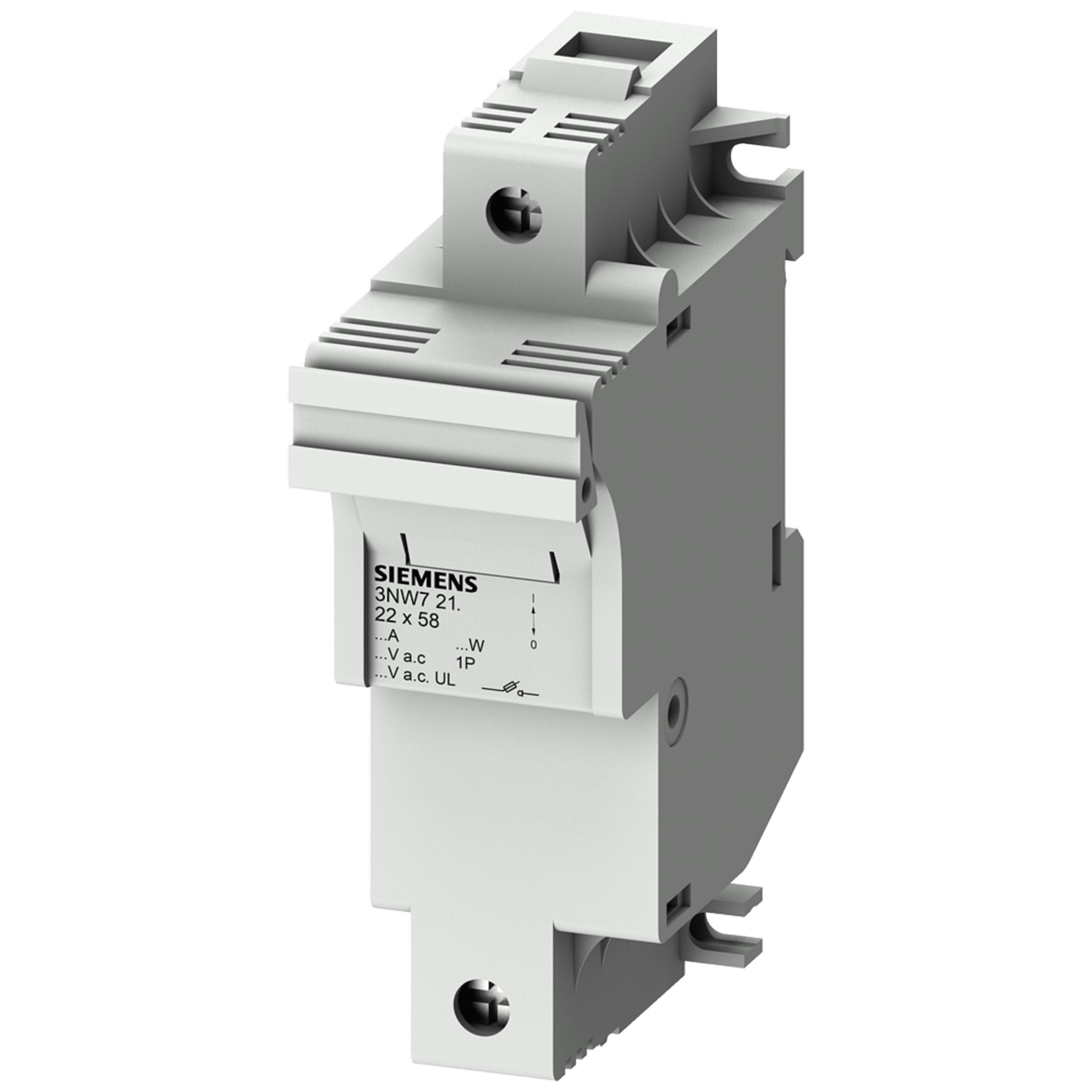 Siemens Pojistková základna pro válcové pojistky 22x58mm 100A 1-pólová. Pro DIN lištu 3NW7211