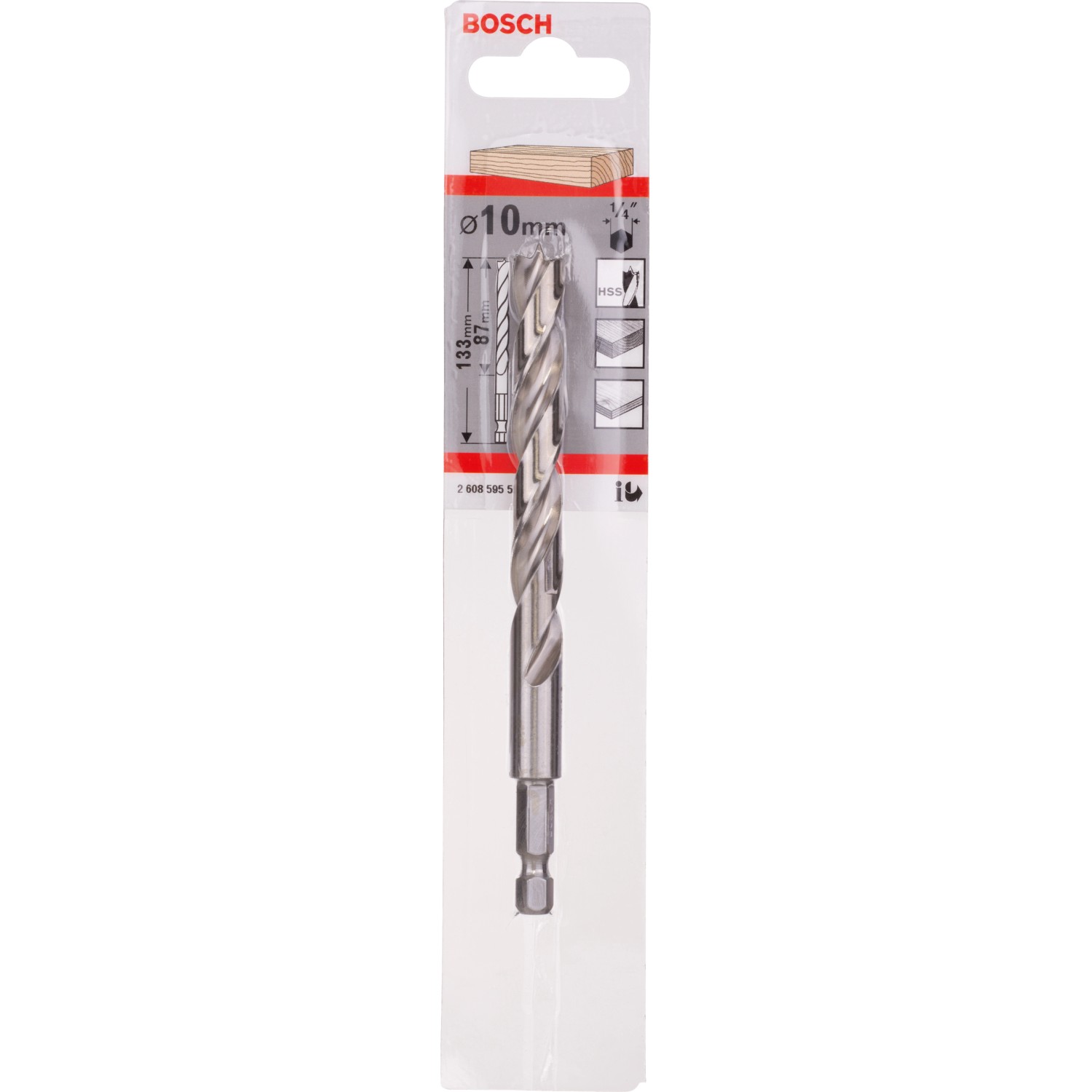 Spirálový vrták do dřeva Bosch 1/4 palce s šestihrannou stopkou O 10 mm x 133 mm