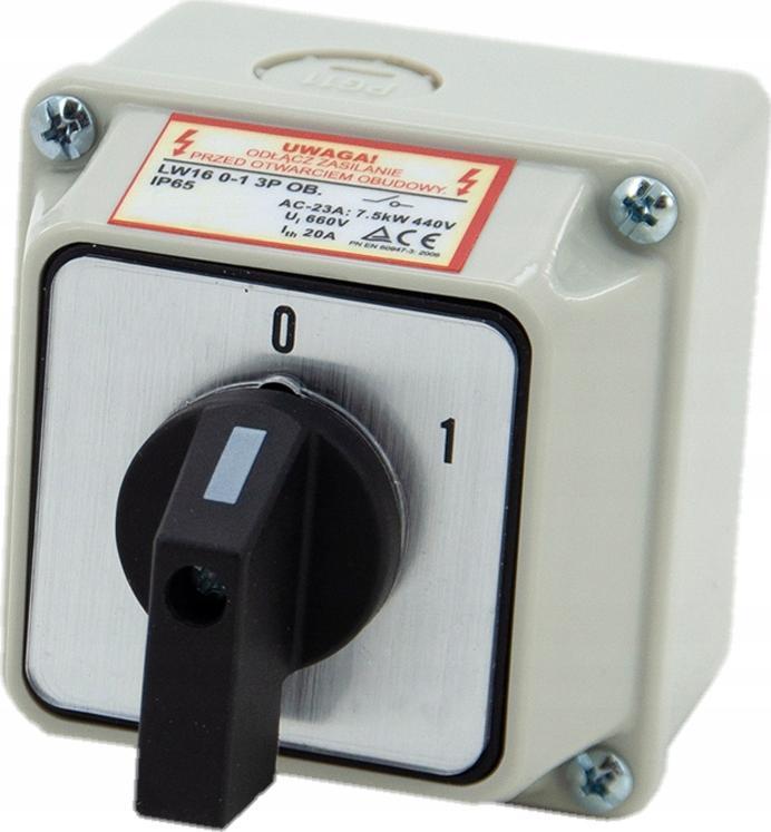 ELS Elektrotechnika VAČKOVÝ SPÍNAČ 16A 0-1 3F V POUZDŘENÍ IP65 LW16 0-1 3P OBJ.