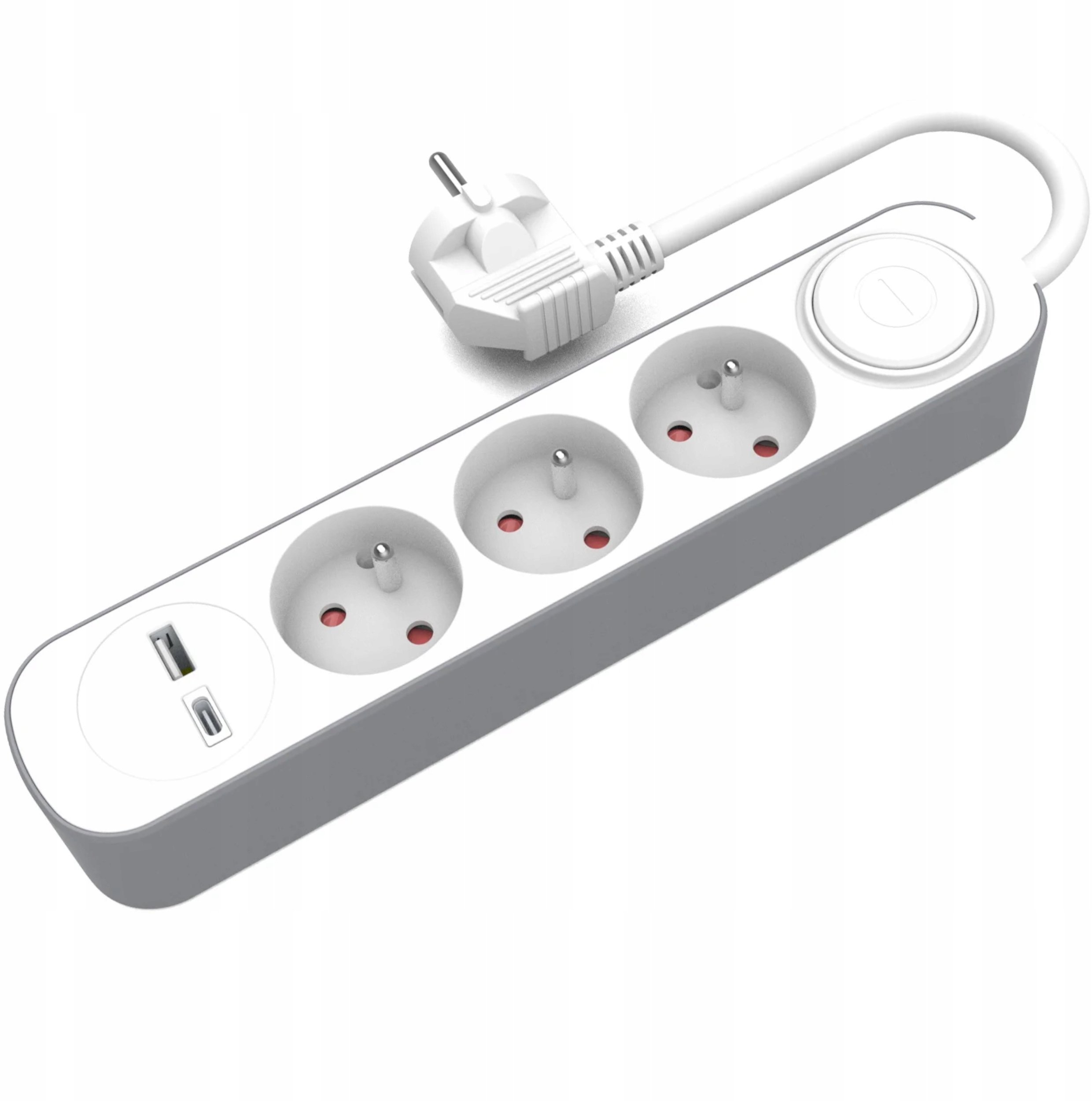 Plastrol 3x pevný prodlužovací kabel s vypínačem a USB A/C zásuvkami 5m schuko PS-370SWS+USBA+USBC/5 E W-30008