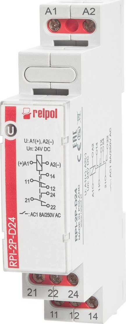 Relpol Elektromagnetické relé 2P 8A 24VAC AgSnO2 RPI-2P-A24 863364