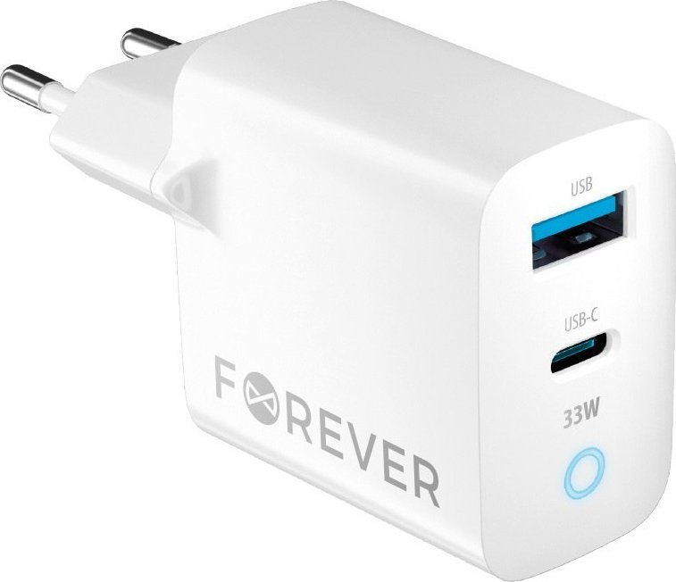 Rychlonabíječka do sítě Forever GaN TC-06-33AC PD QC 1x USB-C 1x USB 33W bílá