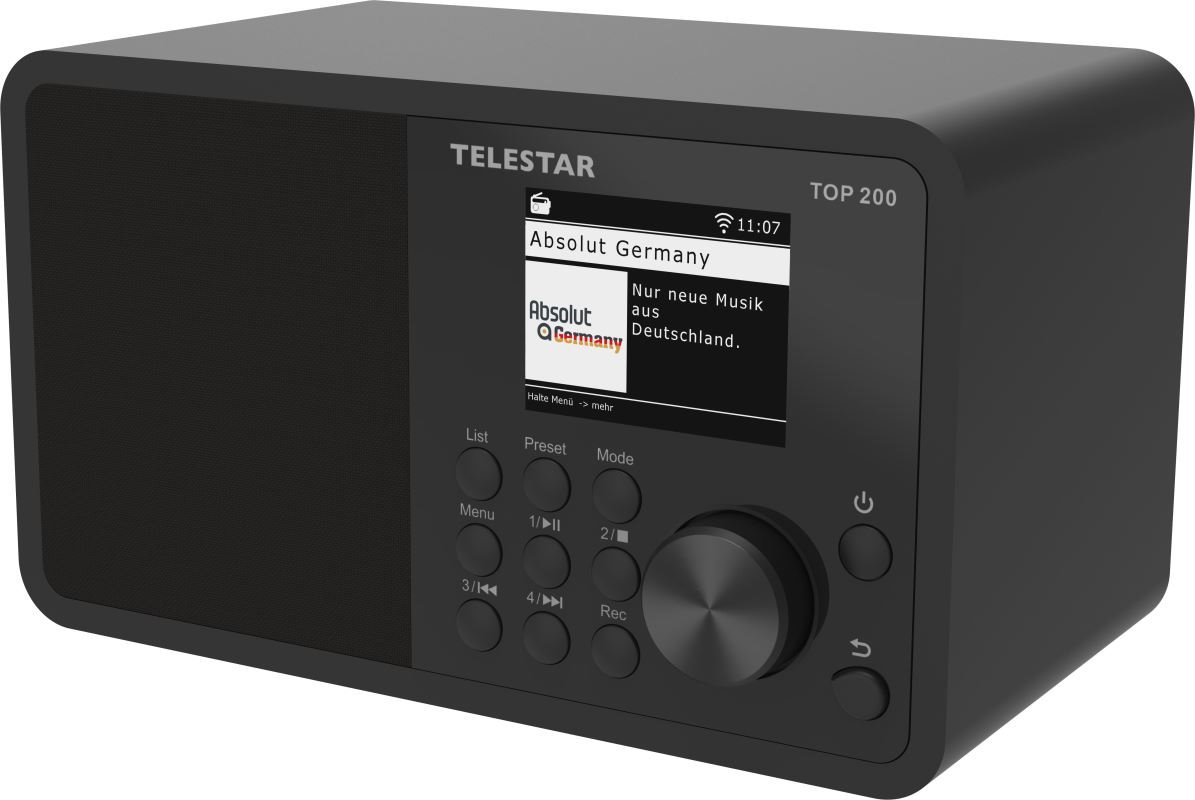 Telestar TOP200 internetové/DAB+/FM rádio, Bluetooth, USB nahrávání, Wi-Fi, CZ OSD menu, černá