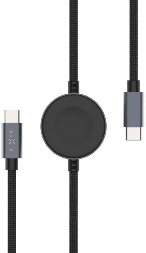 Fixed Pevný napájecí kabel pro hodinky s konektory USB-C/USB-C a nabíječkou pro Apple/Samsung Watch 1,5 m PD 60W šedý
