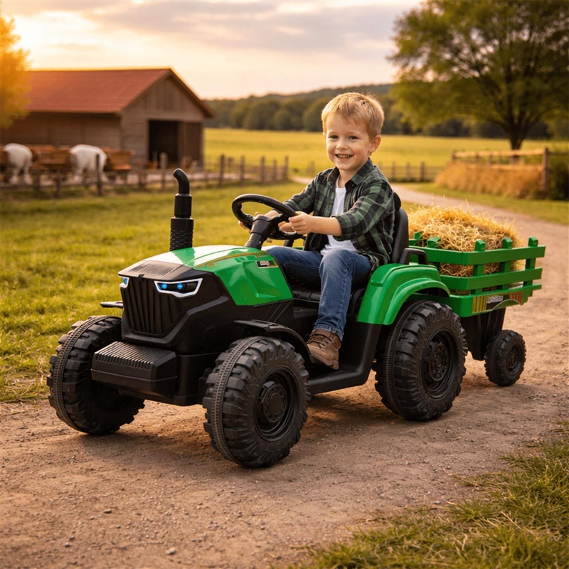 Dětský elektrický traktor Hatis, černý/zelený
