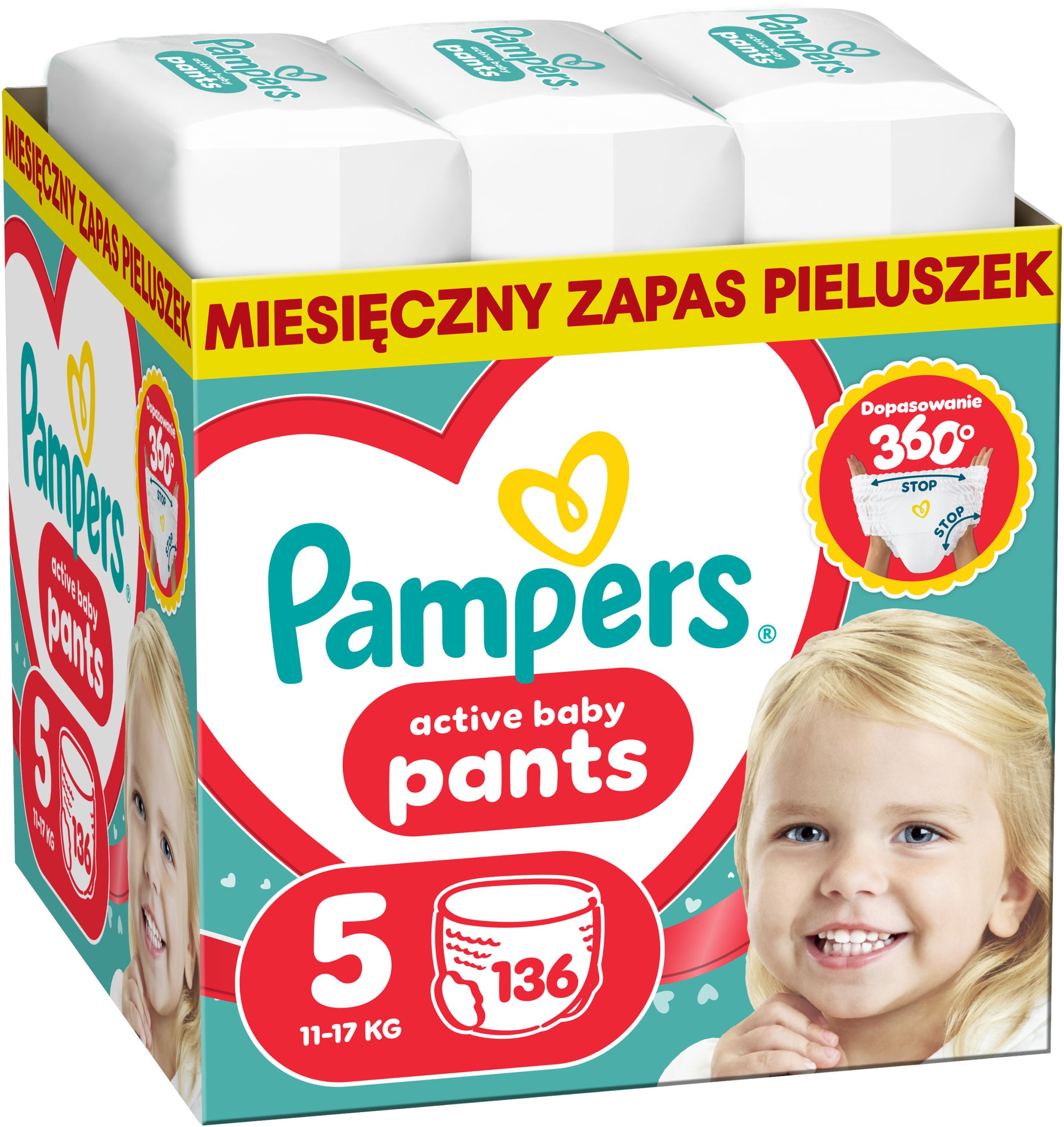 Plenkové kalhotky Pampers Active Baby 5 11-17 kg, 136 ks.